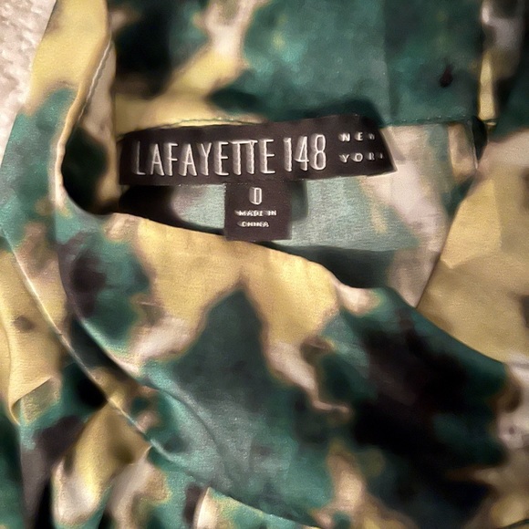 Lafayette 148 sleeveless silk green and yellow print top - Picture 2 of 6